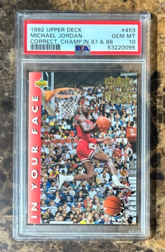 1992 UPPER DECK #453 MICHAEL JORDAN CORRECT, CHAMP. IN '87 & '88 PSA GEM MINT 10
