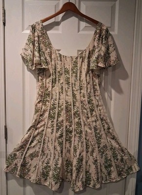 Mikael Aghal Short Sleeve Floral Dress Size 12 Beige 