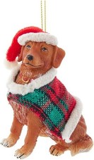 Golden Retriever With Plaid Coat and Santa Hat Ornament
