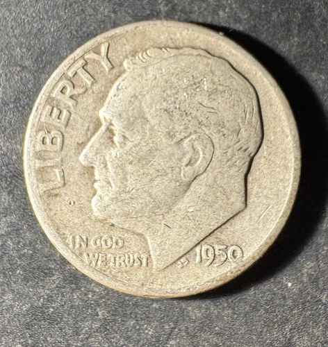 1950-P Roosevelt Dime (Circulated) - (#1081) Very Fine Condition