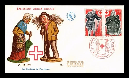 Dr Jim Stamps France Red Cross Issue Provencal Christmas Figurines Pair FDC HR