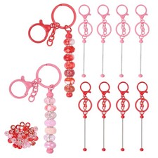 Beads Keychains Set with 50pcs Pink/Red Beads-10Pcs Pink/Red