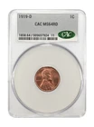 1919 D Small Cents Lincoln, Wheat Ears Reverse CACG MS 64 RD CAC
