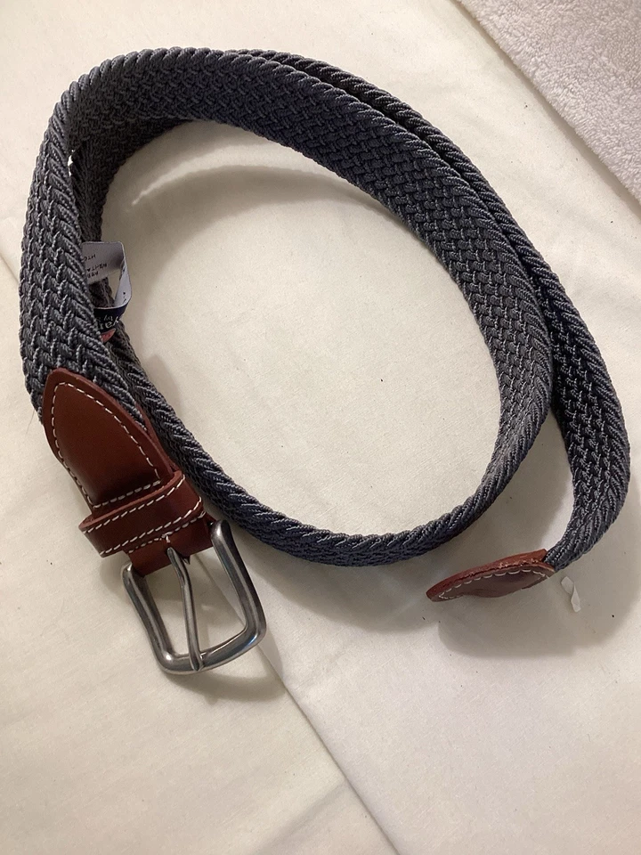 Vineyard Vines masculino. Cinto, tamanho 36, cinza, elástico poliéster/borracha, abas de couro - Imagem 2 de 4