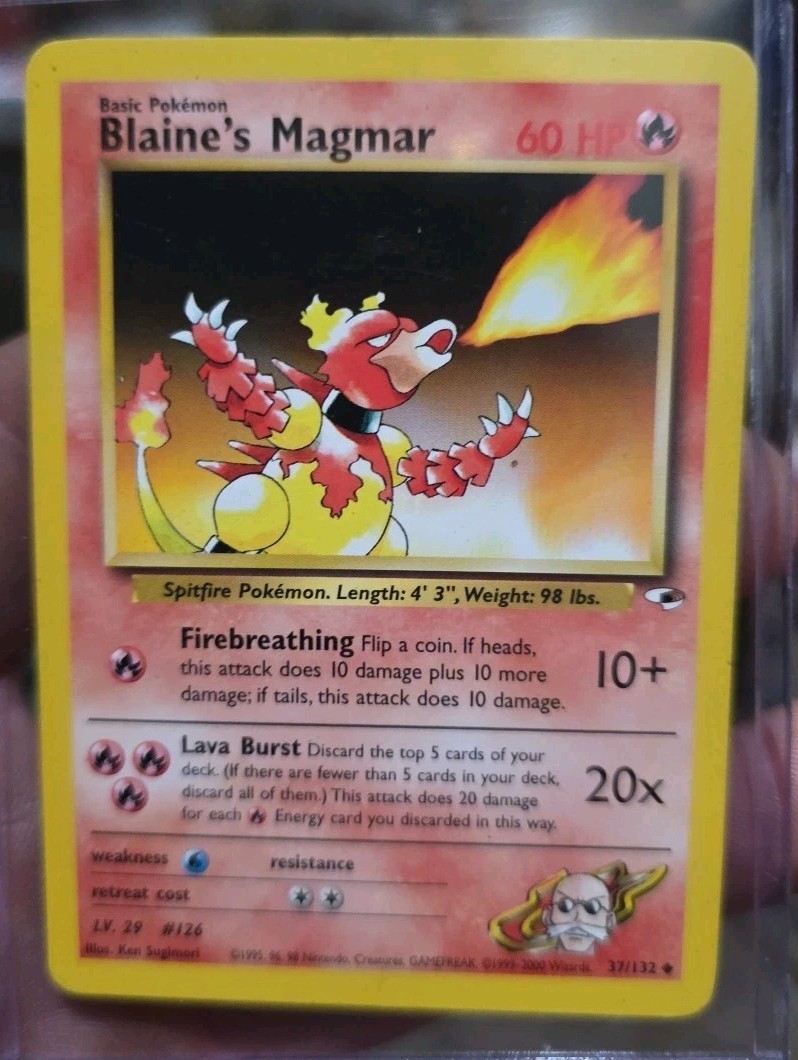 BLAINE'S MAGMAR 37/132 Pokemon Card GYM HEROES TCG NM/MT Vintage In Protector