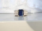 Vintage Sterling Silver DQ Diamonique Simulated Sapphire Statement Ring Size 7