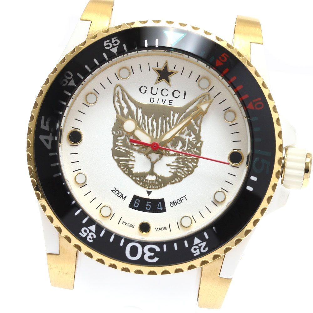 GUCCI Dive Watch Men's Quartz White Dial Date SS GP Rubber 40mm New