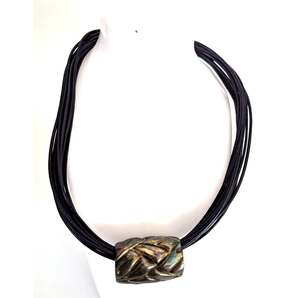 Collar de cuero índigo multihiebra Simon Sebbag Designs 17" con cuentas reflectantes Foto 2 de 3