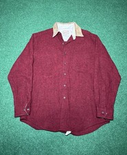 Vintage Woolrich Red Wool 90s Button Up Large Lamb Suede Collar Flannel Shirt
