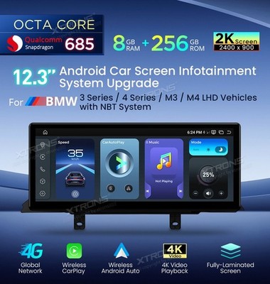 XTRONS AUTORADIO GPS 12,3'' BMW F30 F31 F34 F32 F33 F36 NBT Android 14 Snapdragon