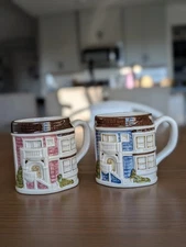 Vintage Otagiri Handpainted Victorian Row House Mug Set