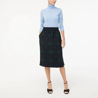 J Crew Pencil Skirt Womens Size LP Blackwatch Plaid Lined Elastic Waist Pockets