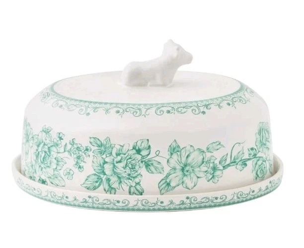 Pioneer Woman ~ AGATHA GREEN ~ Stoneware ~ Double Stick Butter Dish w/Cow on Top