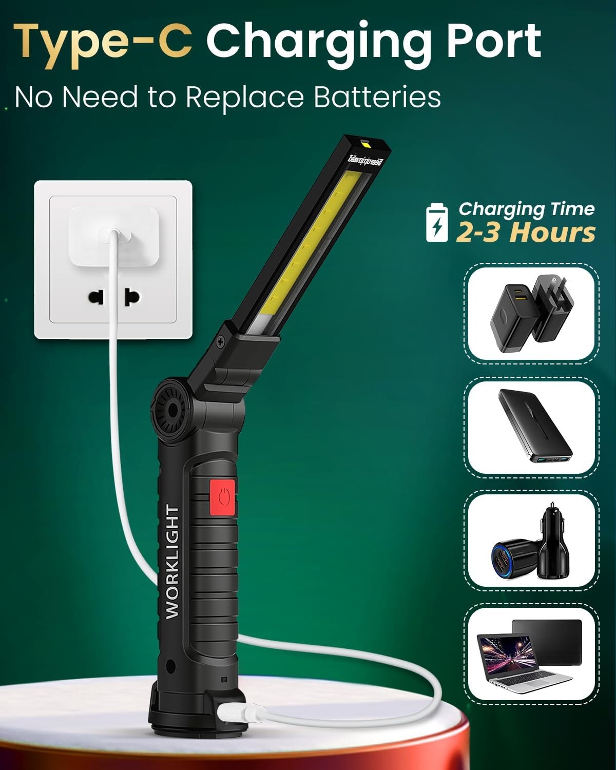 2x Rechargeable LED COB Work Light Mechanic Flashlight Lamp Magnetic Base Bright