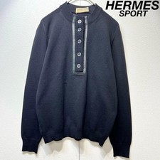 USED RARE HERMES PREMIUM WOOL HENLEY WITH LEATHER KNIT, SIZE 42, ARCHIVE ACCEP