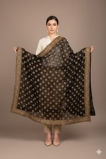 Sanskriti Vintage Black Pure Georgette Silk Dupatta Long Stole Hand Beaded Scarf