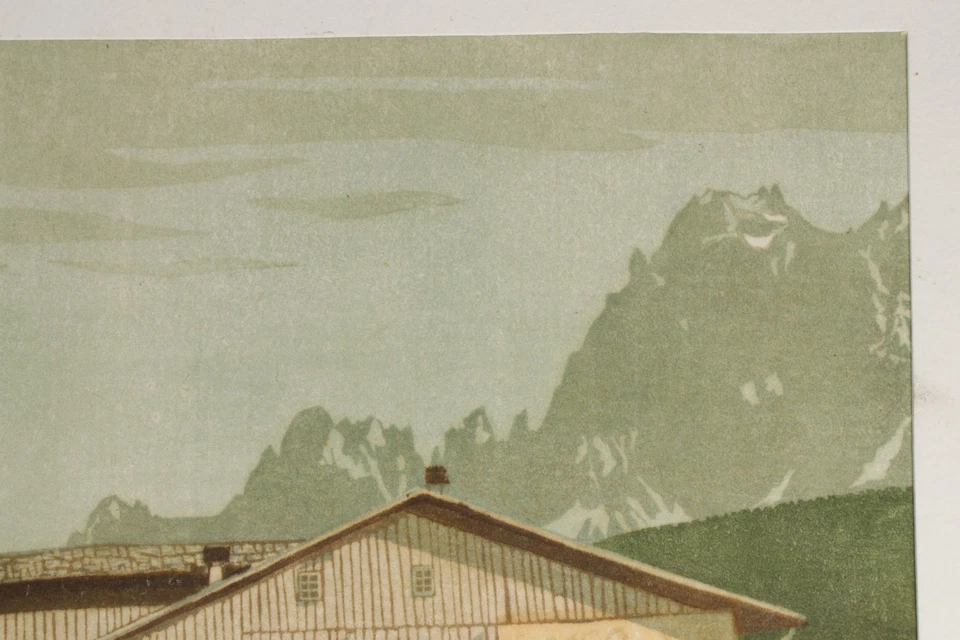 RUDOLF LANZINGER ~ Froneben Sexten Moos ~ Holzschnitt signiert Südtirol woodcut - Bild 4 von 4