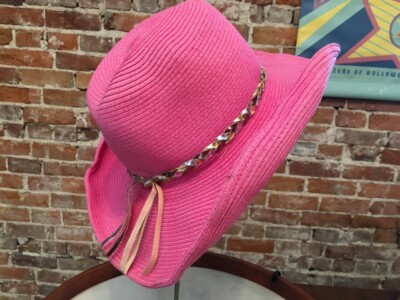 Cute Curations Bright Pink Cowboy Hat Metallic Braid Bendable Brim New