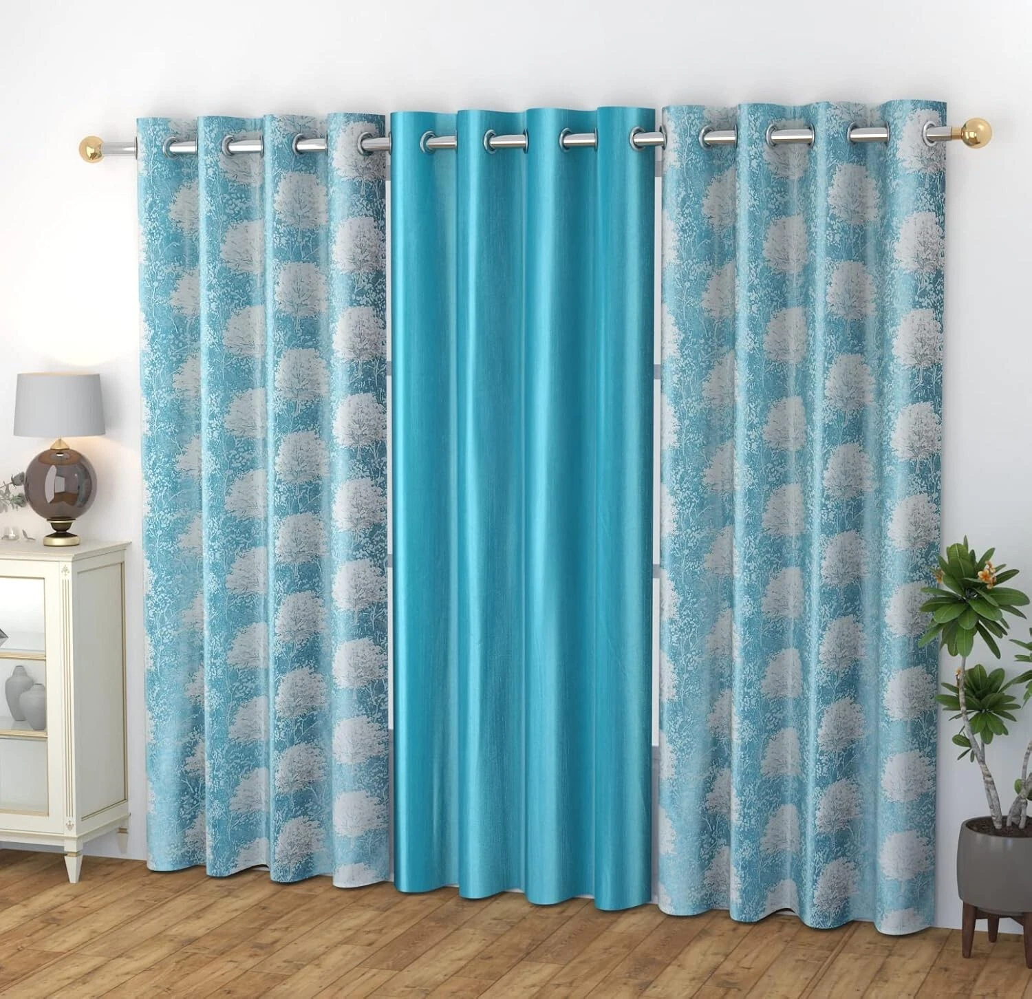New 3 Piece Eyelet Polyester Door Curtain Set - 7 feet