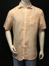 BLUE Saks 5TH Avenue Men's Regular Fit Linen Orange Shirt Short Sleeve  S - 2X