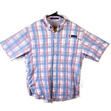 Columbia PFG Super Tamiami Short Sleeve Shirt Men  s Medium  Blue Pink Plaid Vent