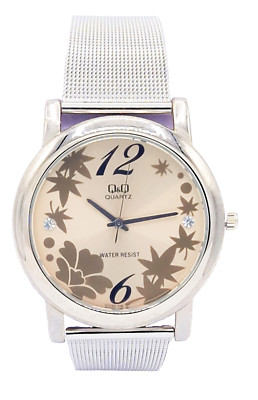 Q&Q by Citizen Damen Quarzuhr Armbanduhr Edelstahl Meshband Strasssteine 3 ATM
