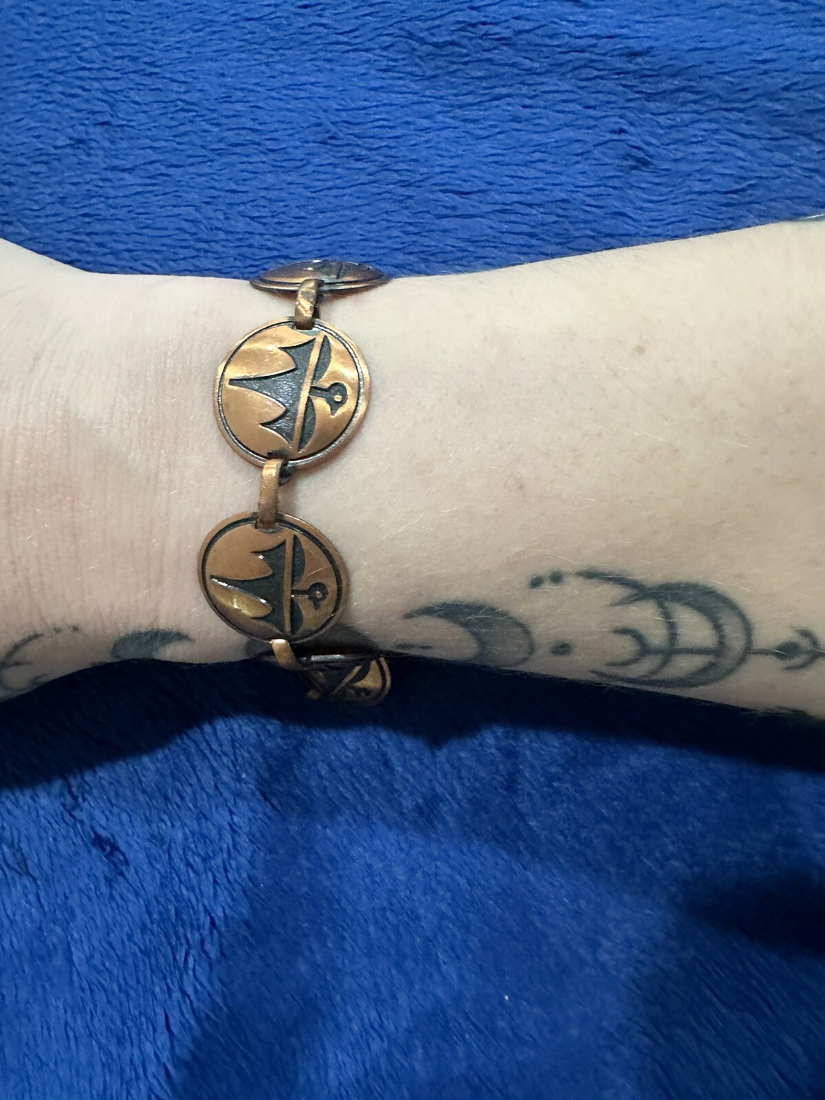 Vtg Native American Solid Copper Turquoise Cuff B… - image 11