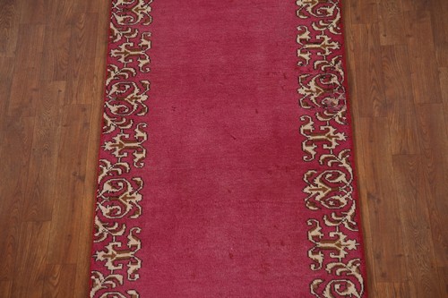 Vintage Pink Tebriz Bordered Handmade Runner Rug 2' 6" x 15' 3" Hallway Carpet - Picture 4 of 12