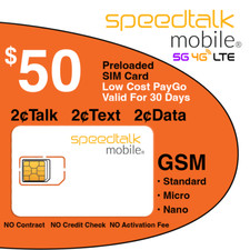SpeedTalk Mobile SIM Card Kit 2  Talk Text Data 5G 4G LTE 180 Days Phone Plan