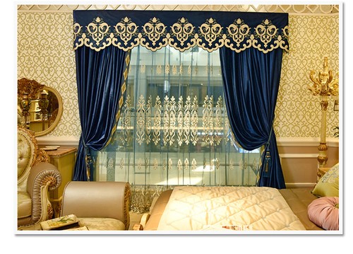 thick luxury European solid blue cotton flannel embroidery blackout