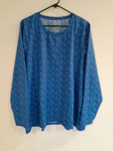 LL Bean Womens Top 50 UV Rash Guard Blue Turquoise Swimwear 3X Plus New Sale