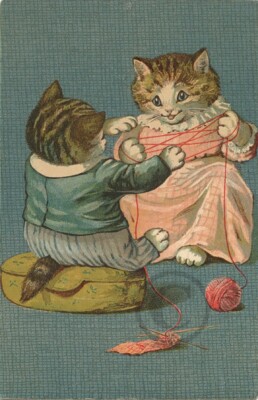 Antique Postcard, G. H. Thompson Anthropomorphic Cat Kitten, Stroefer Litho 1900