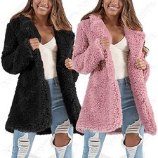 NEW WOMEN SOFT TEDDY FUR OVERSIZED LINED COAT LADIES BORG SHEARLING OPEN JACKET