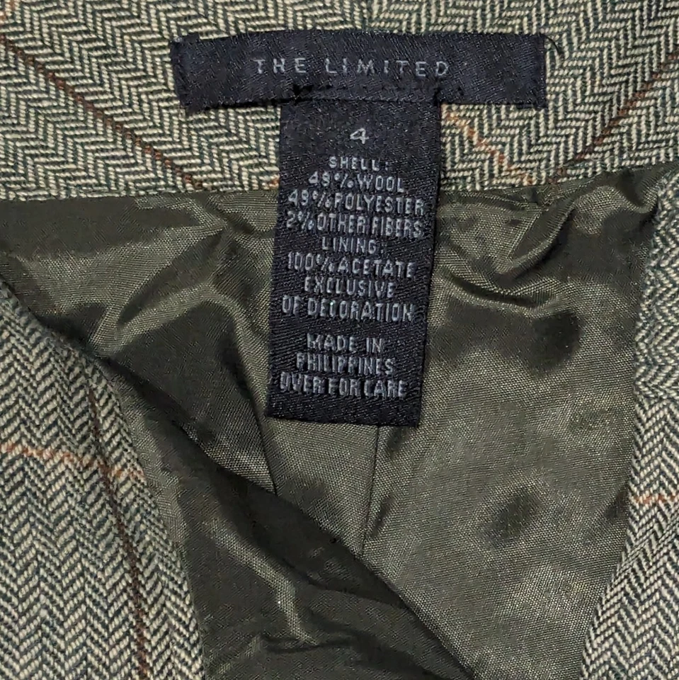 Pantalón Vintage The Limited Talla 4 Mezcla de Lana Verde Naranja Rayas Tiro Bajo Y2K Foto 3 de 4