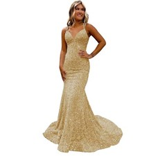 HOT NEW Evening Formal Party Ball Gown Prom Bridesmaid Sequins Host Show Dress