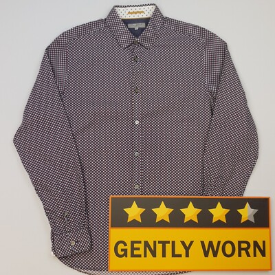 Ted Baker Print Shirt 3 Fits Like SMALL Slim Fit Blue Red Long Sleeve Pattern