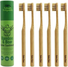 Gaia Guy - Natural Bristle Bamboo Toothbrush - Totally Biodegradable - 6-Pack