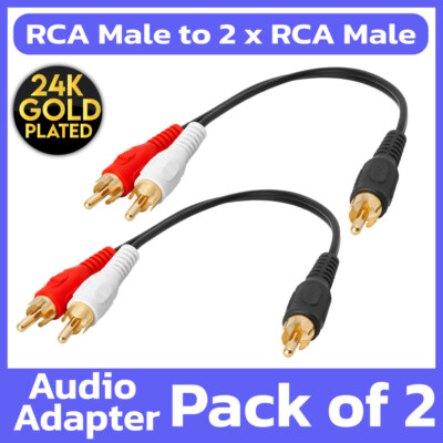 2 Pack RCA Male to 2 x RCA Male Audio Adapter Y Splitter Cable Speakers Combiner
