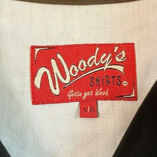 Men's Woody's Retro "Gotta Get Wood" Brown/Black Short Sleeve Button Down Shirt - Picture 2 of 5