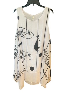 India Boutique Sz O/S Black White Graphic Fish Design Flowy Cotton Summer  Dress | eBay