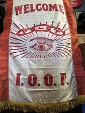 Antique Vintage Fraternal Original I.O.O.F Odd Fellows Welcome Banner Sign
