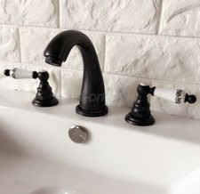 Oil Rubbed Bronze Widespread Bathroom Sink Faucet 3 Holes 2 Handles Mixer Tap