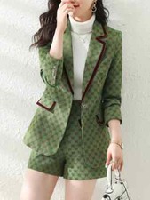 Tailleur Completo Donna Ufficio Set Giacca Blazer Pantaloni Corti Verde 39433