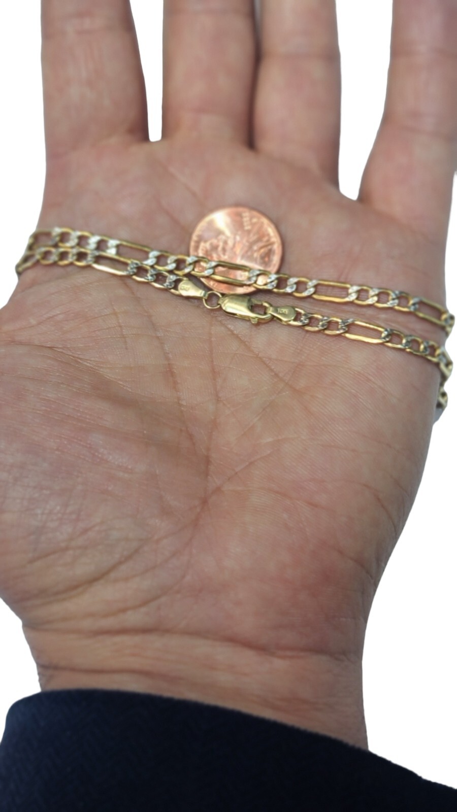 New 4.2 mm Figaro White Pave Link Chain Necklace Real 14k Gold 16 to 28 Inches image 3