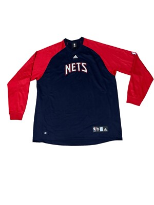 Adidas Brooklyn Nets NBA Basketball Warmup Shirt Men s 2XLT Tall Stitched Blue