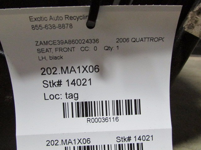 Maserati Quattroporte, LH, Left Front Seat, Black, Used