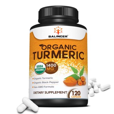 Turmeric & Black Pepper High Strength Organic Capsules Tumeric Root Curcumin