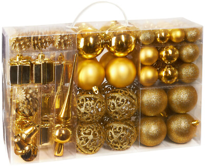 Weihnachtskugeln 101er Set Christbaumkugeln Weihnachtsbaumkugeln + Spitze Gold