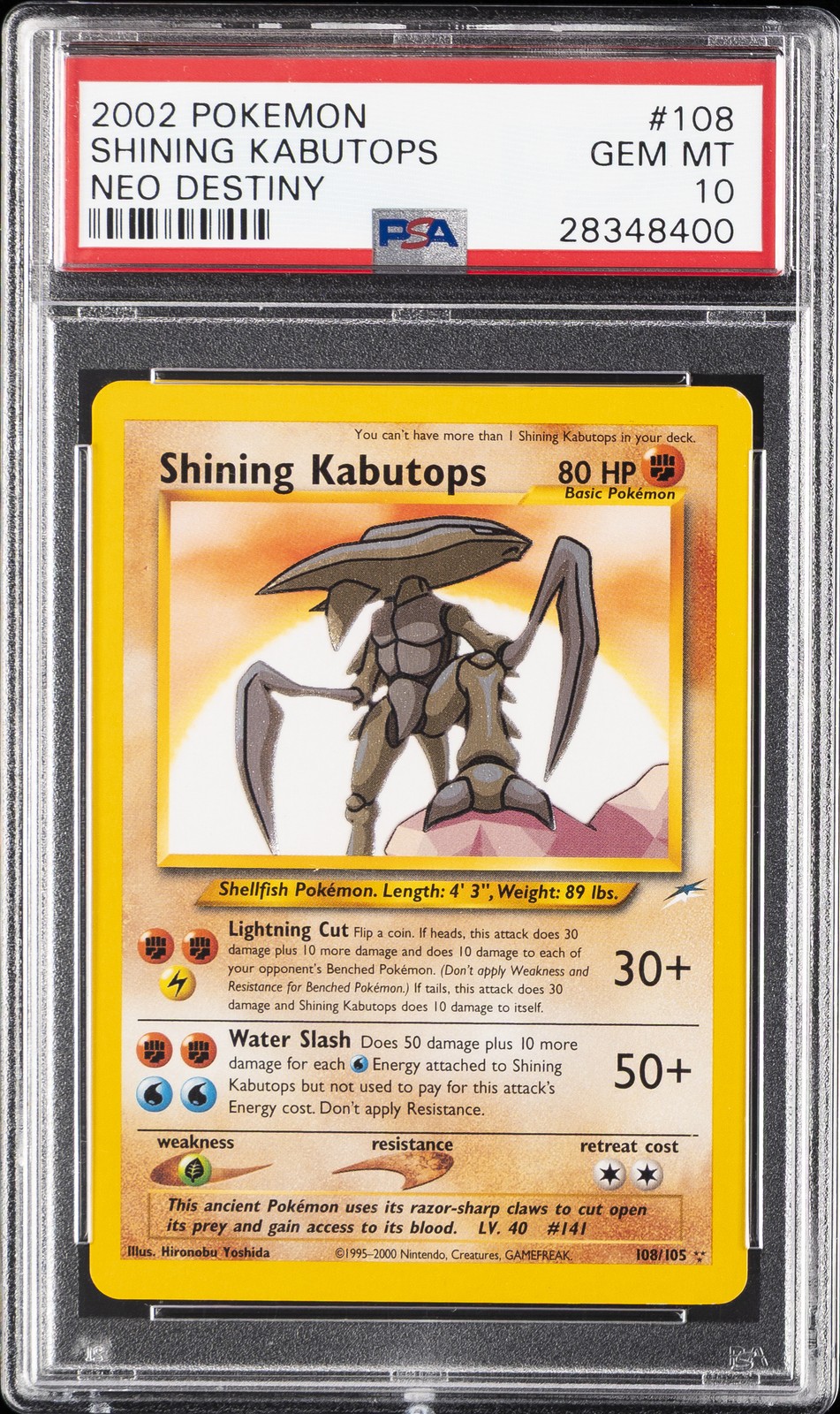 2002 POKEMON NEO DESTINY #108 SHINING KABUTOPS PSA 10