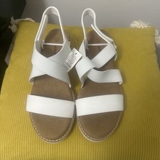 Women s White/Brown Strappy Sandals Slip-On Ankle Strap Solid Casual Flat